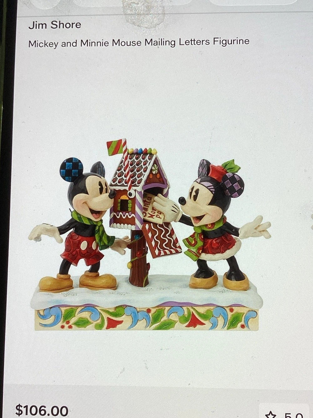 Jim Shore Letters For Santa Mickey and Minnie Figurine Multicolor